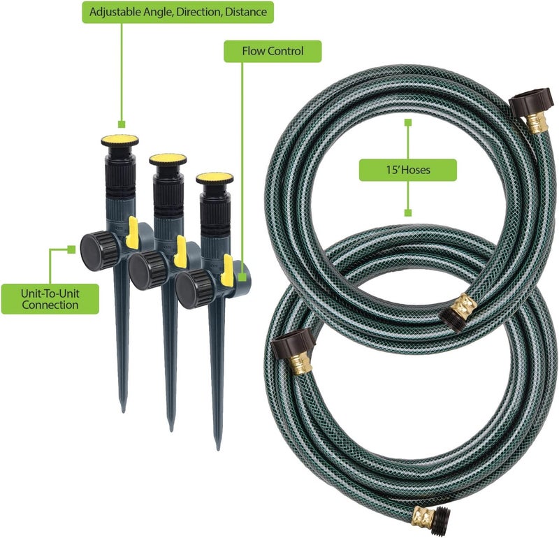 Melnor 65191AMZ Adjustable Spike Set Sprinkler Bundle, Green, Yellow - Image 3